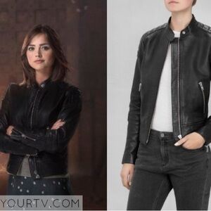 & Other Stories Black Leather Biker Jacket ASO Clara Oswald